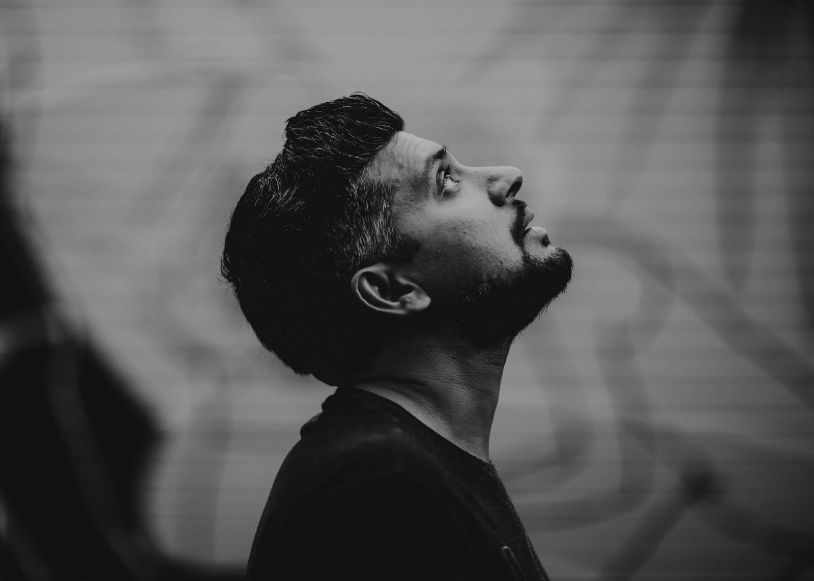 Tejas Singh in profile, black and white.