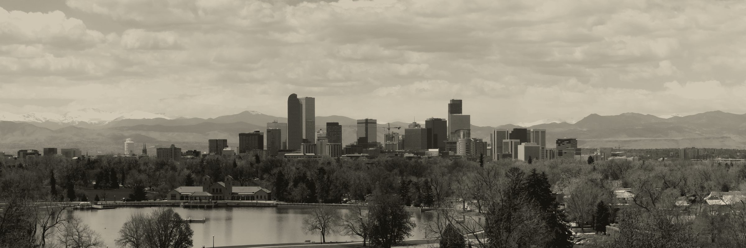 The Denver skyline against the Front Range, from City Park.